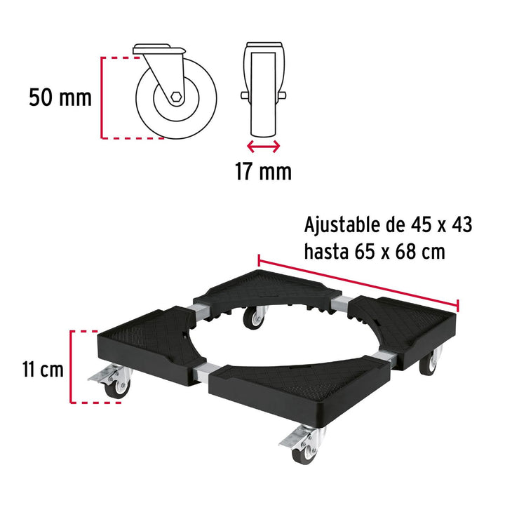 Base con ruedas ajustable para línea blanca, Fiero - Mundo Tool 