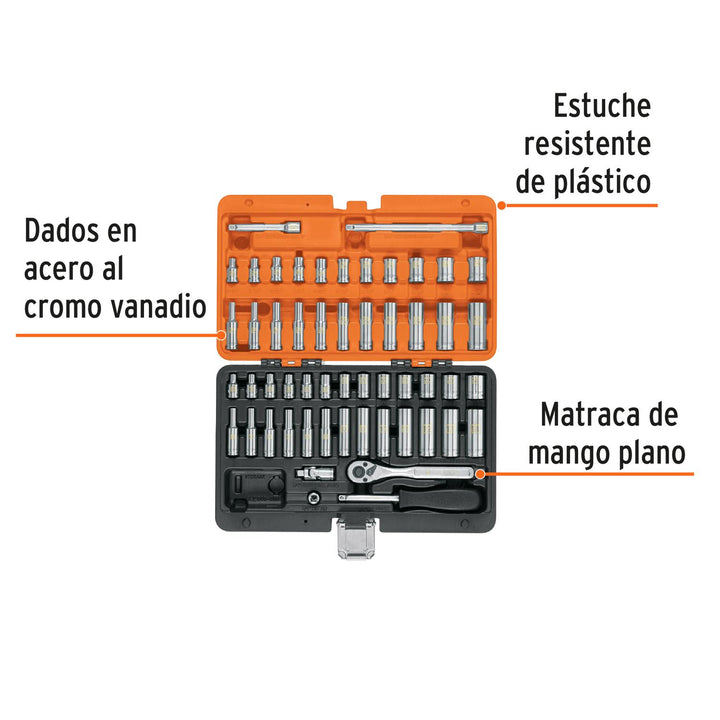 Juego de 54 herramientas cuadro 1/4" std y mm para mecánico - Mundo Tool 