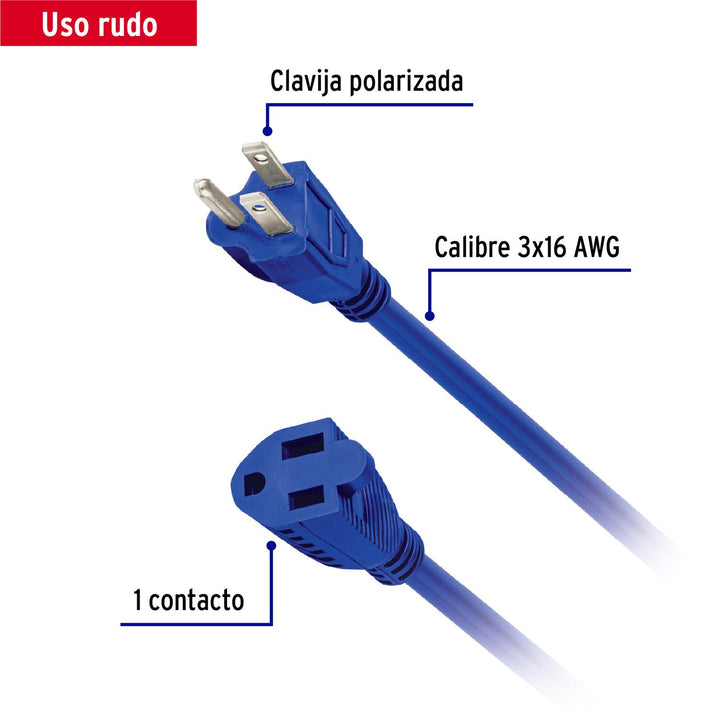 Extensión de uso rudo aterrizada 15 m 3x16 AWG, Volteck - Mundo Tool 