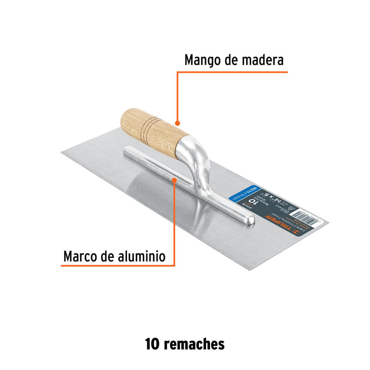 Llana canto recto 14', 10 remaches, mango de madera, Truper - Mundo Tool 