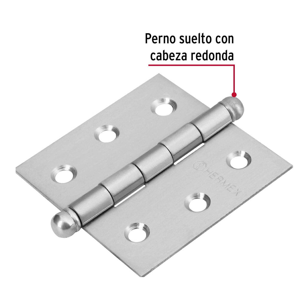 10 Bisagra cuadrada 2-1/2" acero inoxidable, redonda, Hermex - Mundo Tool 