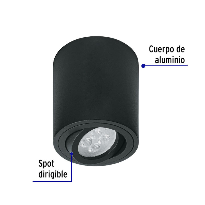 Luminario de sobreponer con spot dirigible, redondo, negro - Mundo Tool 