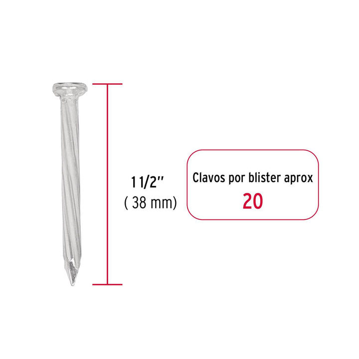 Blíster con 20 clavos galvanizados p/concreto 1-1/2", Fiero - Mundo Tool 