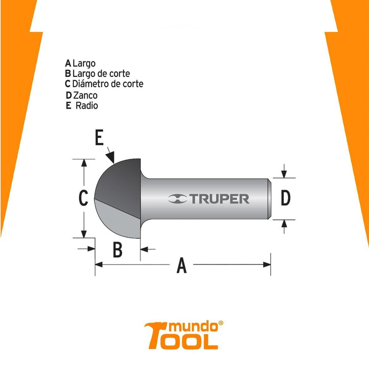 Broca para router, media caña, 3/4' Truper - Mundo Tool 