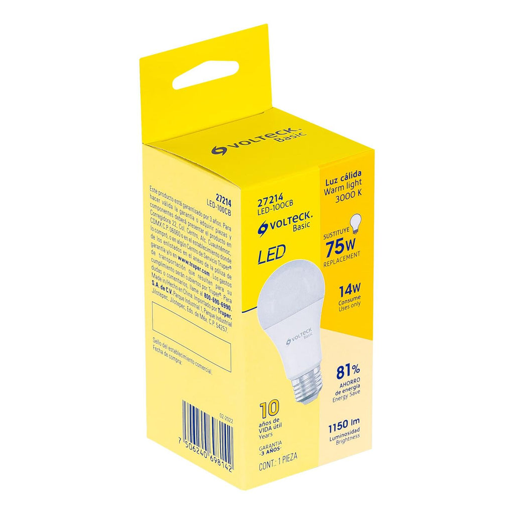 Lámpara de LED tipo bulbo A19 14 W, luz cálida, caja, Basic - Mundo Tool 