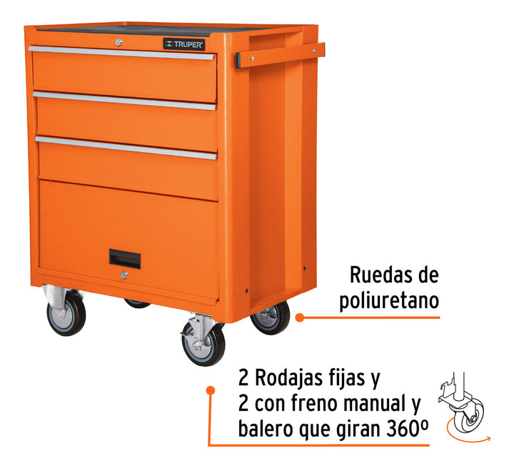 Gabinete Metálico Móvil, 4 Cajones, Capacidad 90 Kg. Truper - Mundo Tool 