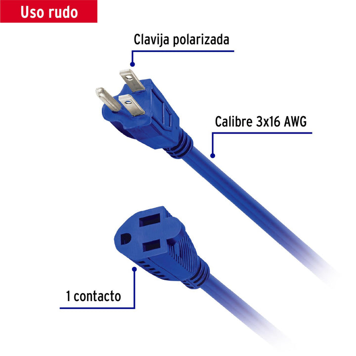 Extensión de uso rudo aterrizada 4 m 3x16 AWG, Volteck - Mundo Tool 