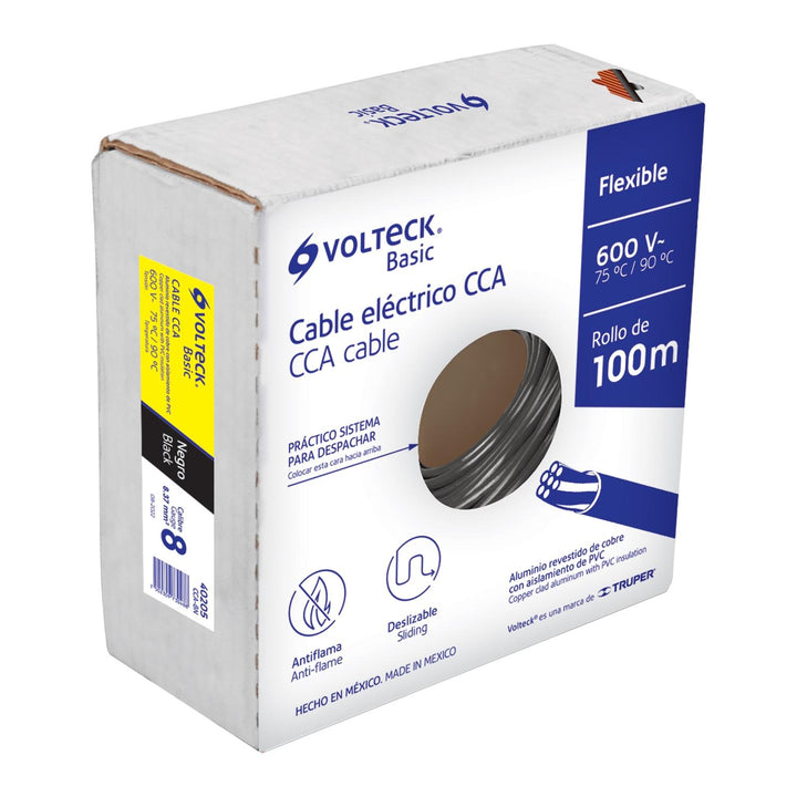 Rollo de 100 metros de cable THW CCA 8 AWG negro, Basic - Mundo Tool 