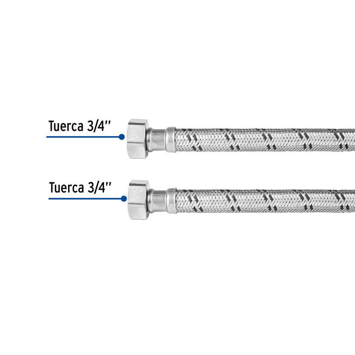 Manguera para boiler, acero inox, 3/4'x3/4', 100 cm, Foset - Mundo Tool 