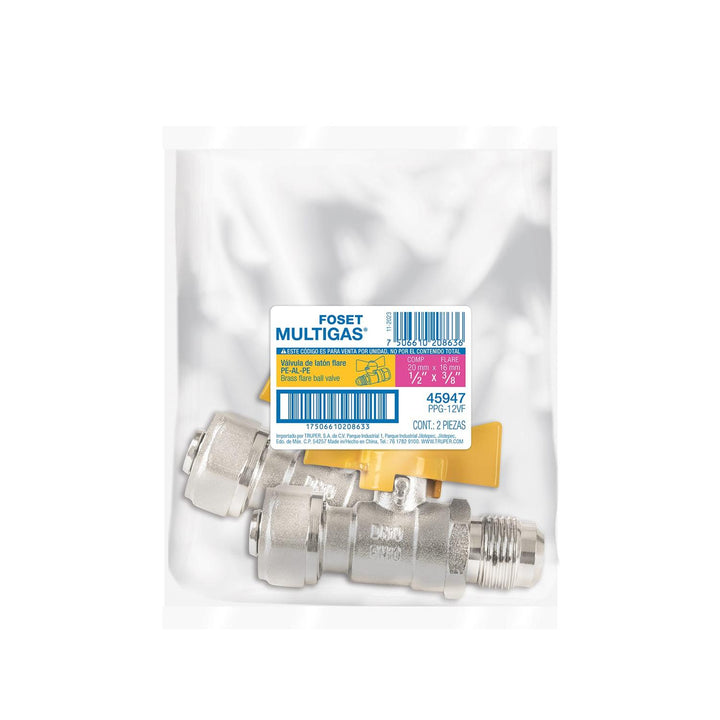 Válvula esfera para PE-AL-PE, 1/2'a flare 3/8', Foset - Mundo Tool 