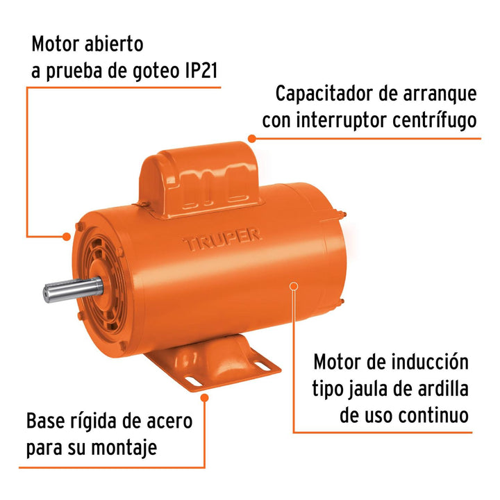 Motor eléctrico monofásico de 1 HP, alta velocidad, Truper - Mundo Tool 