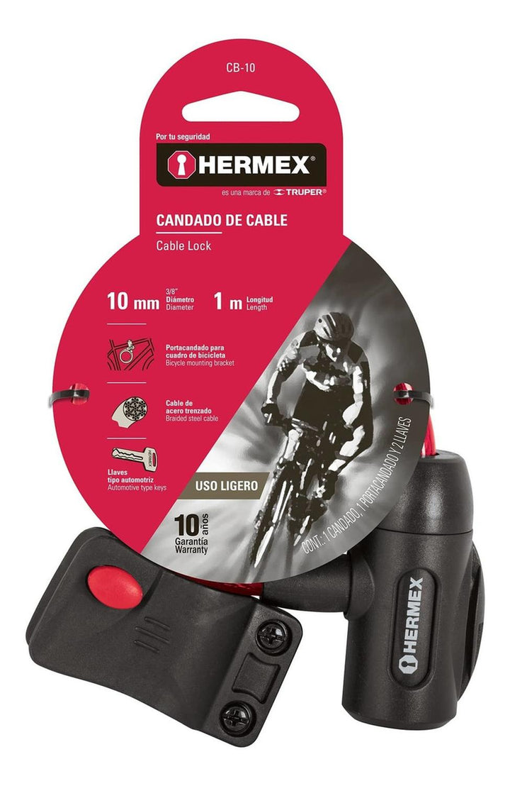 Candado Para Bicicleta Con Llave 10 X 1000 Mm Hermex - Mundo Tool 