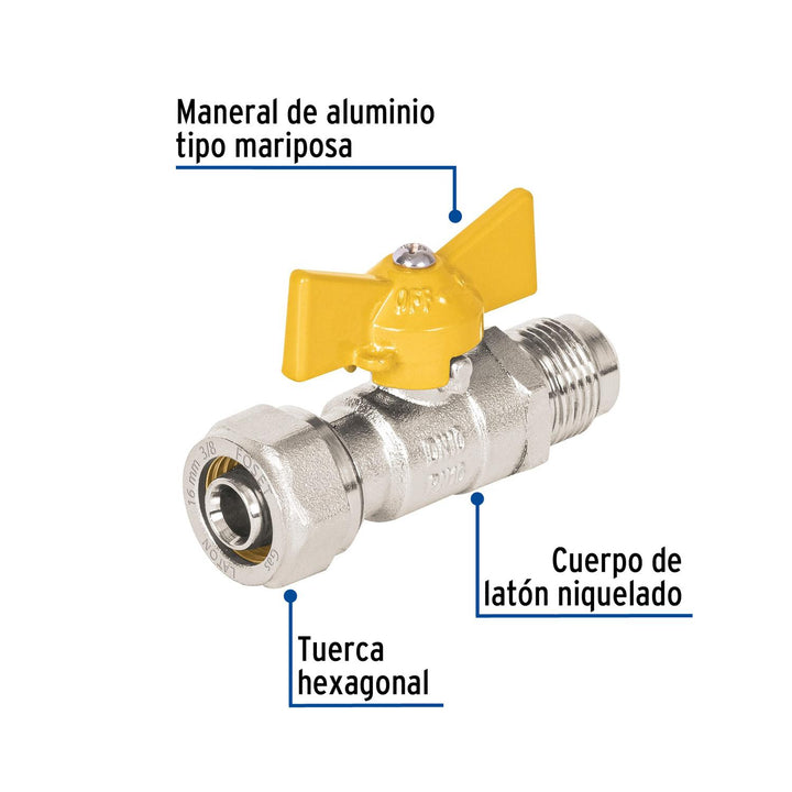 Válvula esfera para PE-AL-PE, 3/8'a flare 3/8', Foset - Mundo Tool 