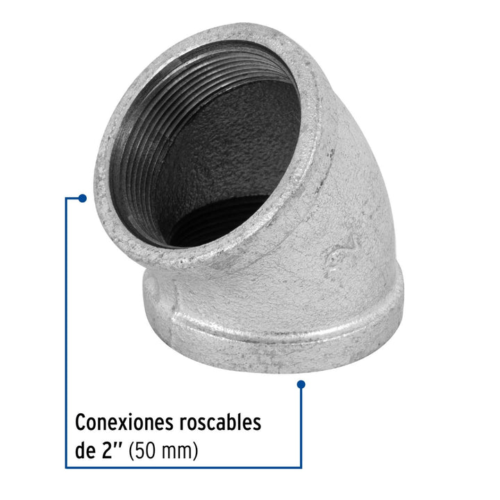 Codo 45°, acero galvanizado, 2' Foset - Mundo Tool 