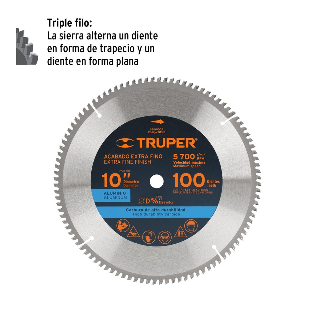 Disco sierra Para Aluminio 10' Centro 5/8 100 Dientes - Mundo Tool 