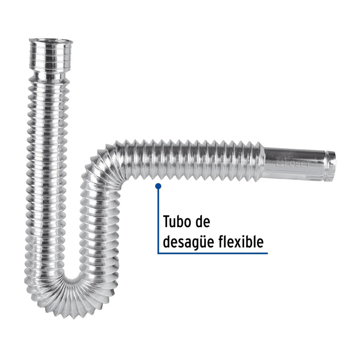 Céspol flexible, polietileno cromo, para lavabo y fregadero - Mundo Tool 