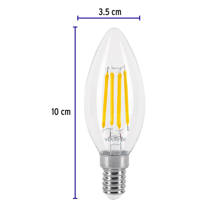 Lámpara LED tipo vela 4 W con filamento base E14 luz cálida - Mundo Tool 