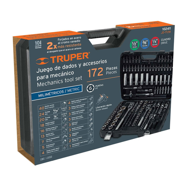 Juego de 172 herramientas 1/4", 3/8" y 1/2" mm p/mecánico - Mundo Tool 