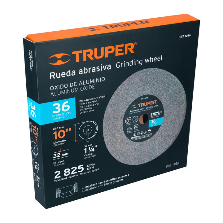 Piedra para esmeril 10 X 1-1/4', óxido de aluminio, grano 36 Truper - Mundo Tool 