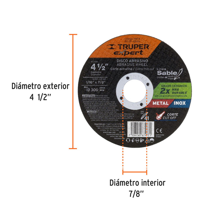 Disco tipo 41, corte metal, Línea Sable 4-1/2',1.6mm, Expert Expert - Mundo Tool 