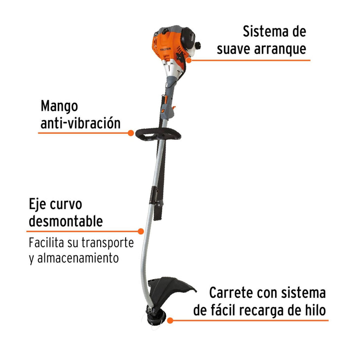 Desbrozadora a gasolina 30cc mango tipo "D", 17"corte, curva - Mundo Tool 