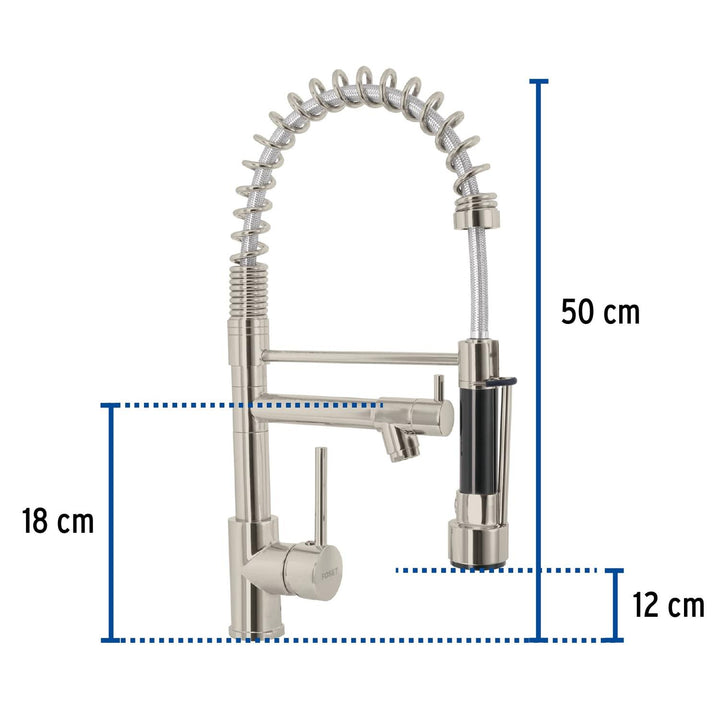 Monomando con doble salida para fregadero, Satín, Element - Mundo Tool 