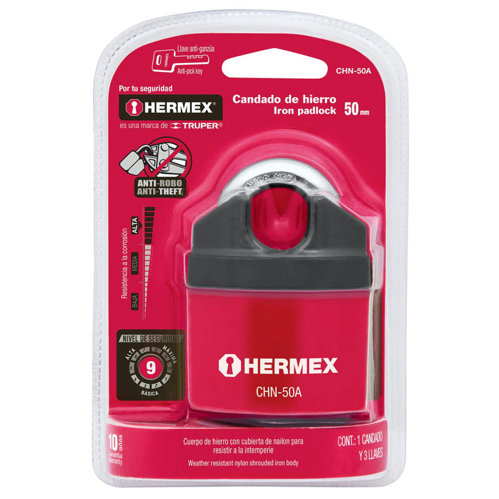 Candado Hierro 50 Mm Llave Anti-ganzúa Hermex - Mundo Tool 