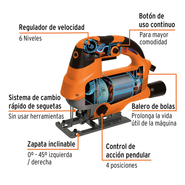 Sierra caladora 750 W 5.9 A velocidad variable, profesional - Mundo Tool 