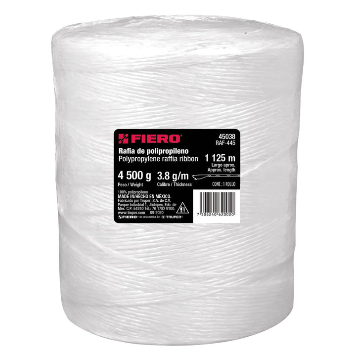 Rafia color blanco, calibre 3.8 g/m, 4.5 kg Fiero. Rollo de 1125 m - Mundo Tool 