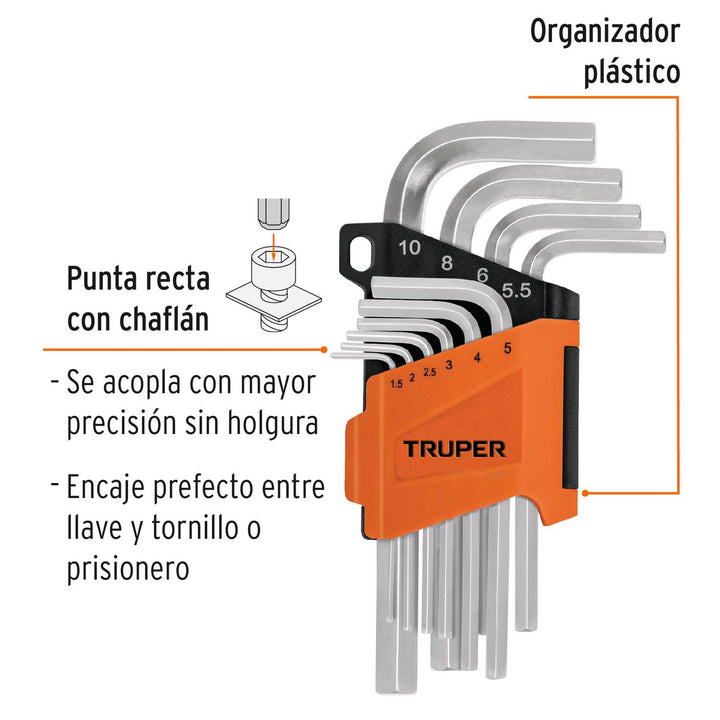 Juego de 10 llaves Allen milimétricas con organizador Truper - Mundo Tool 