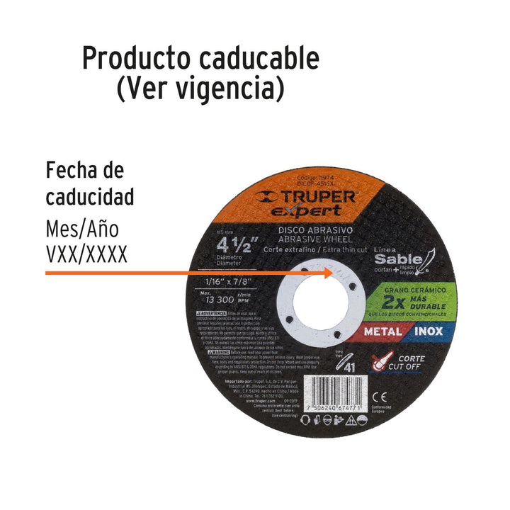 Disco tipo 41, corte metal, Línea Sable 4-1/2',1.6mm, Expert Expert - Mundo Tool 