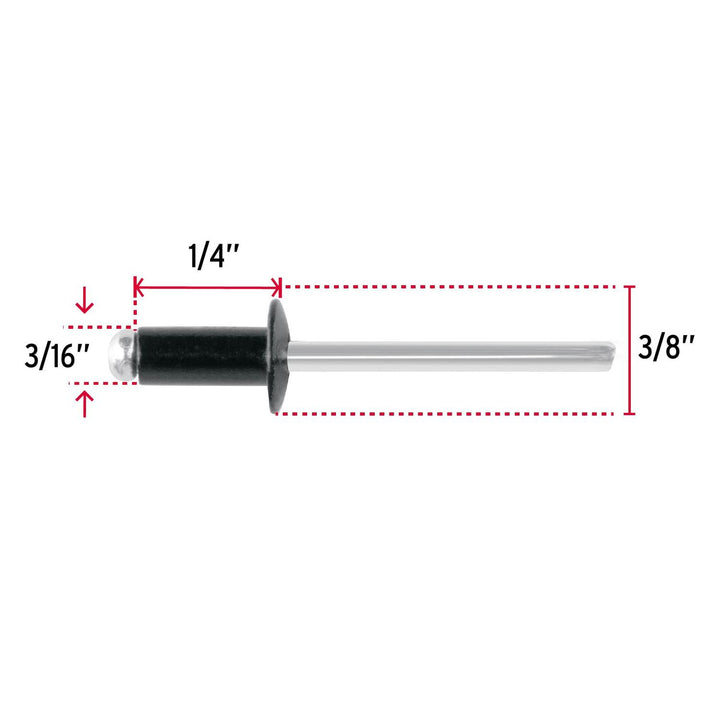 Bolsa c/50 remaches 3/16"x1/4" negros de aluminio, ala 3/8" - Mundo Tool 