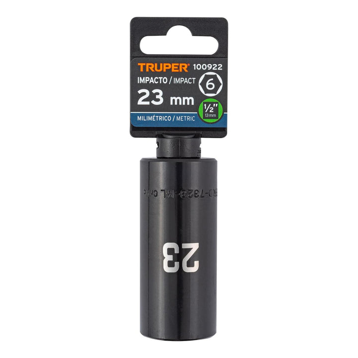 Dado largo impacto de 23 mm, 6 puntas, cuadro 1/2", Truper - Mundo Tool 