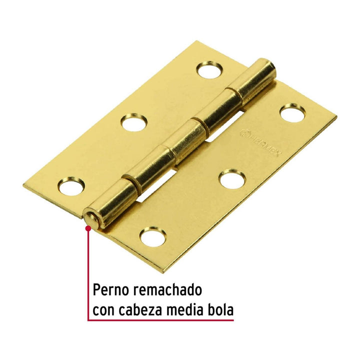 Bisagra Rectangular 2-1/2' Latón Con 2 Pzas Hermex - Mundo Tool 