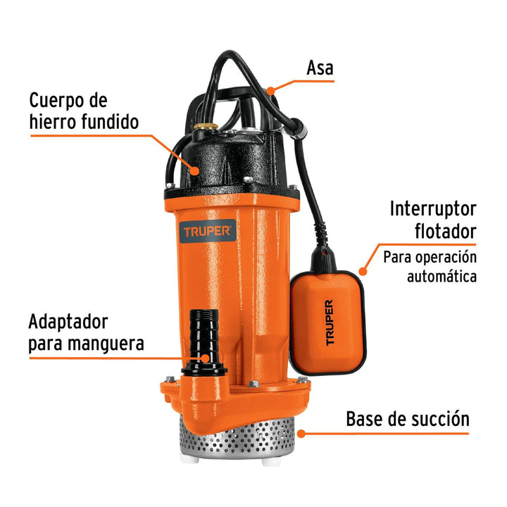 Bomba sumergible de hierro fundido para agua limpia 1/2 HP - Mundo Tool 