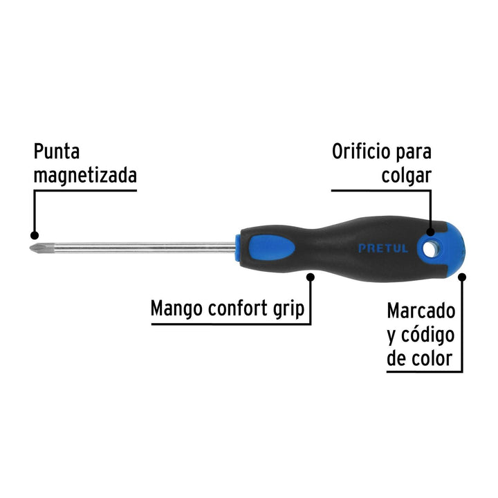 Desarmador punta Phillips 1/4x4" Comfort Grip Pretul - Mundo Tool 