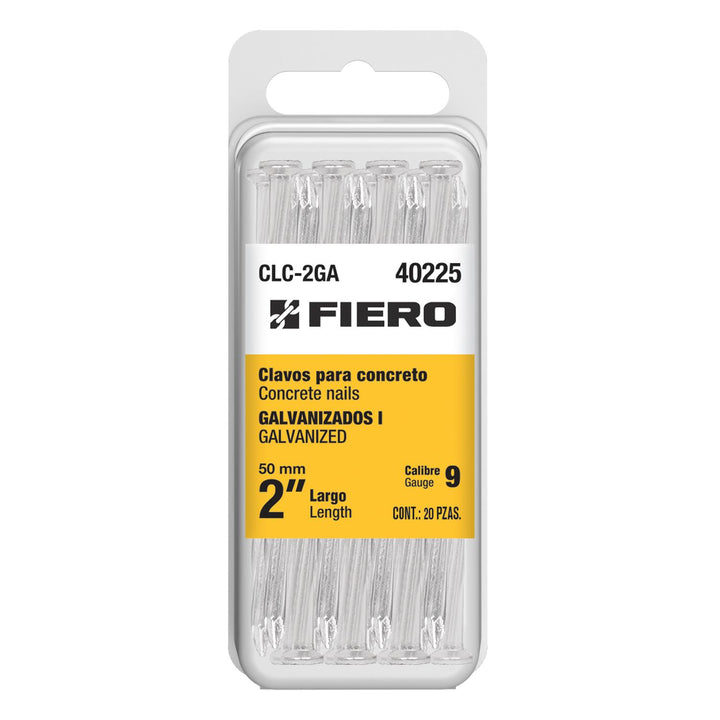 Blíster con 20 clavos galvanizados para concreto 2", Fiero - Mundo Tool 