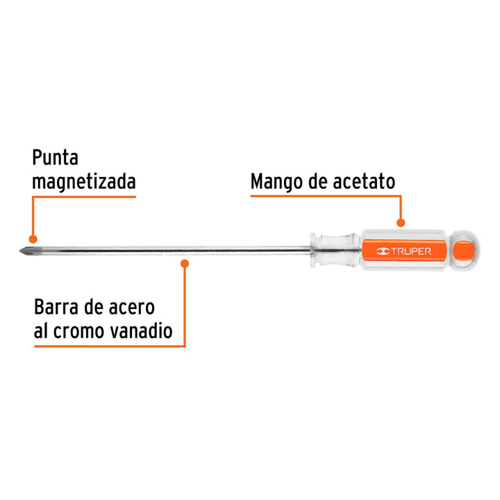 Desarmador punta Phillips # 1 mango acetato 6" Truper - Mundo Tool 