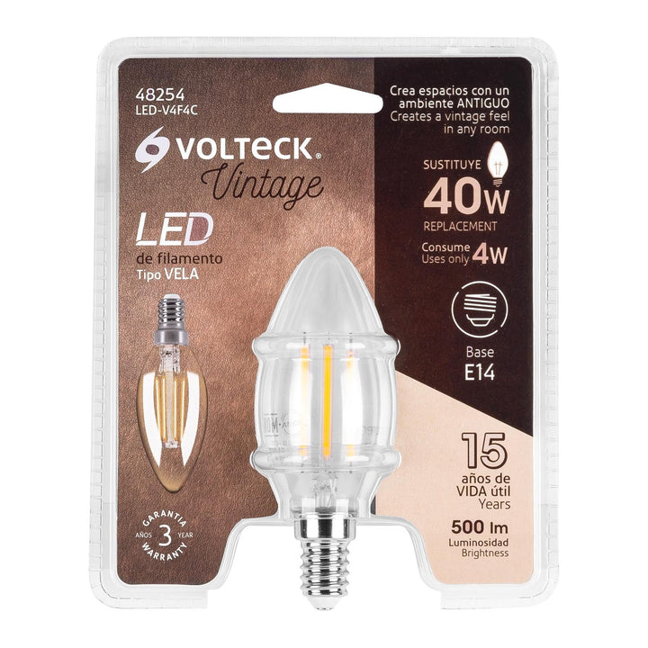 Lámpara LED tipo vela 4 W con filamento base E14 luz cálida - Mundo Tool 