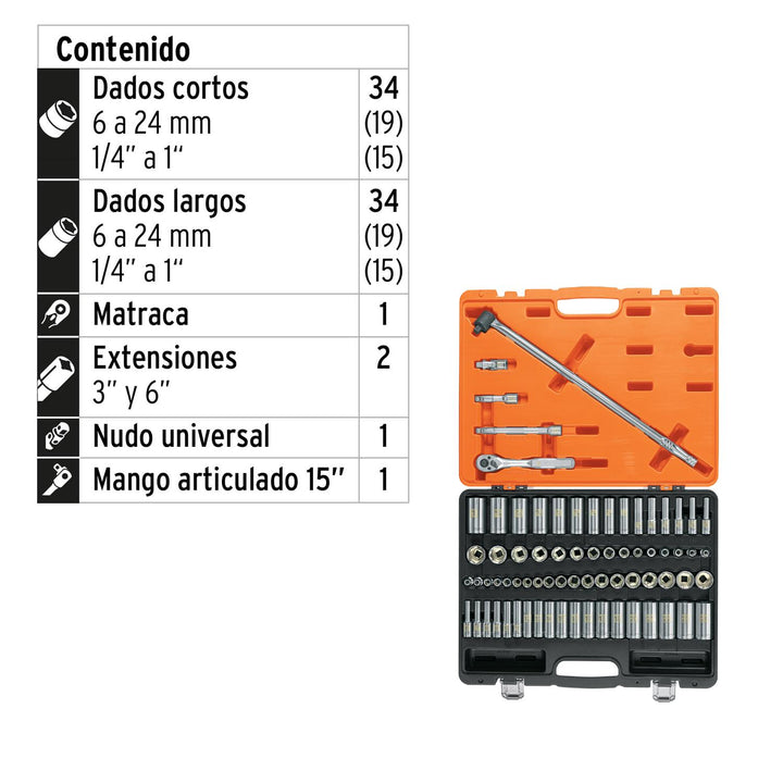 Juego de 73 herramientas cuadro 3/8" std y mm para mecánico - Mundo Tool 