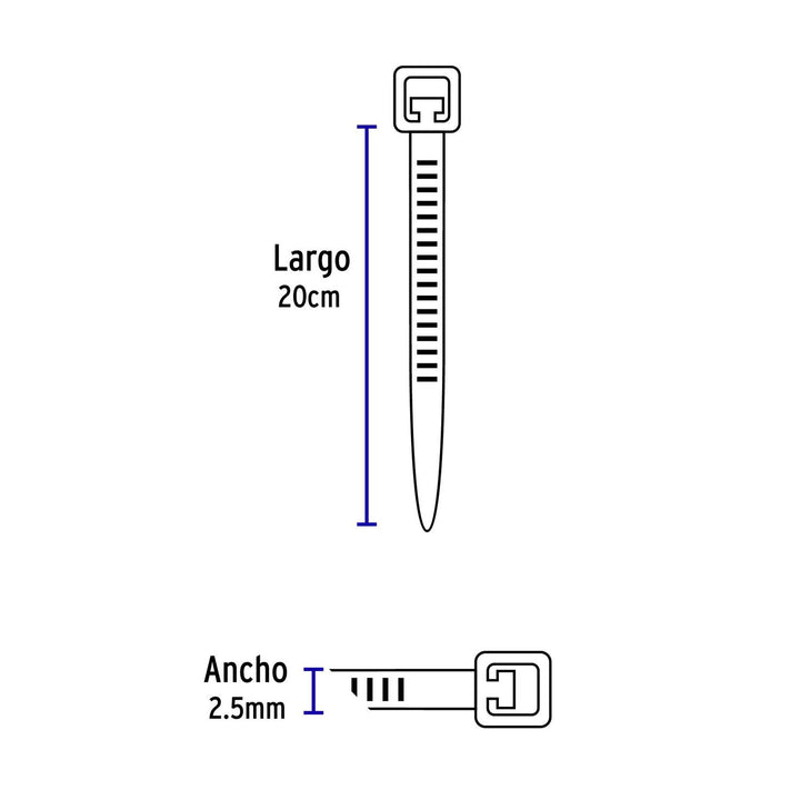 Cincho plástico, 18 lb, 20 cm, bolsa con 100 pzas Volteck - Mundo Tool 