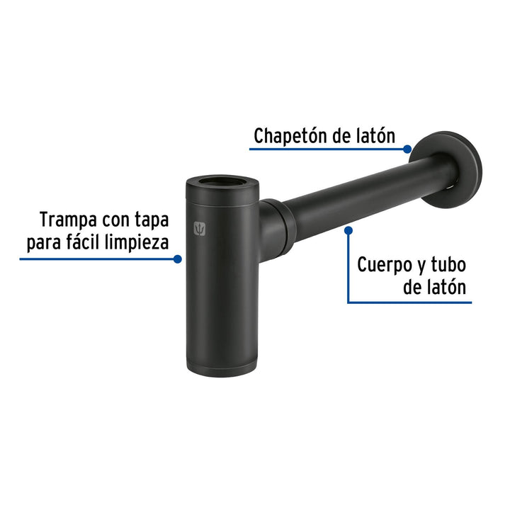 Céspol de bote minimalista 1 1/4', negro, para lavabo, Foset - Mundo Tool 