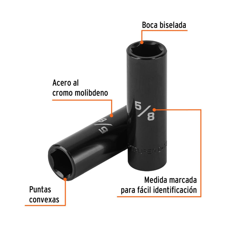 Dado de impacto 5/8" largo cuadro 1/2" Truper - Mundo Tool 