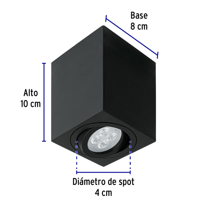 Luminario de sobreponer c/spot dirigible, cuadrado, negro - Mundo Tool 