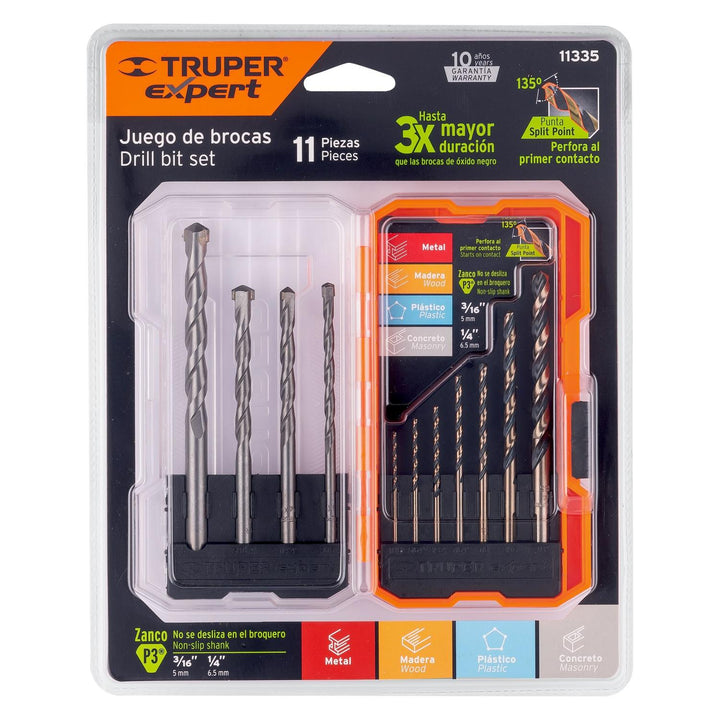 Juego de 11 brocas para metal y concreto en estuche, Truper - Mundo Tool 