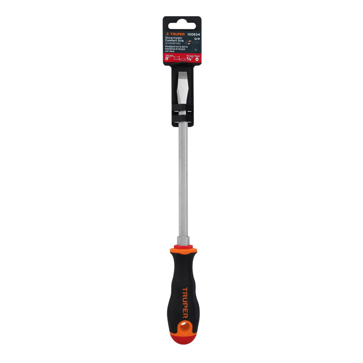 Desarmador plano 3/8" x 8" mango Comfort Grip, Truper - Mundo Tool 