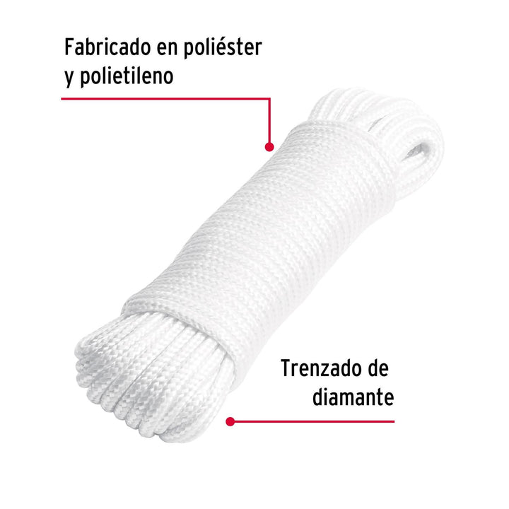 Piola de poliéster diamante de 5 mm x 15 m blanca, Fiero - Mundo Tool 