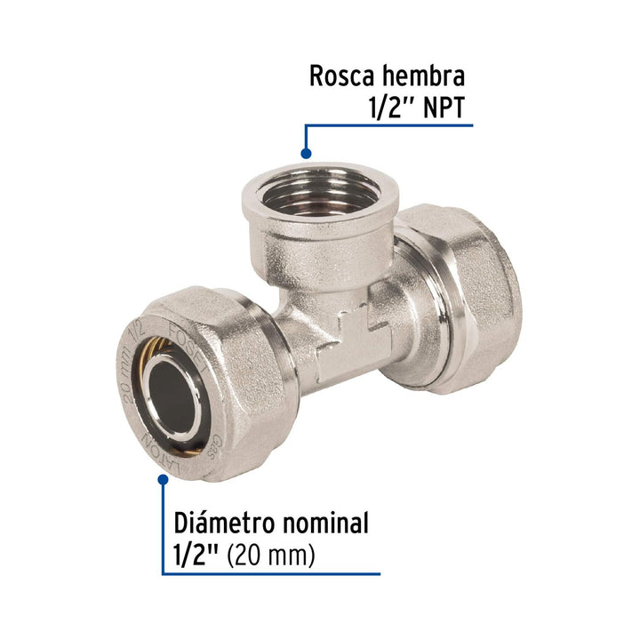 Tee para PEALPE, 1/2', con rosca hembra central, Foset - Mundo Tool 