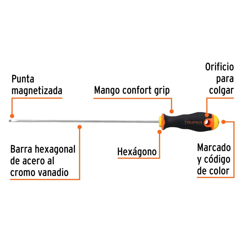 Desarmador cabinet 1/8x8" mango comfort grip Truper - Mundo Tool 