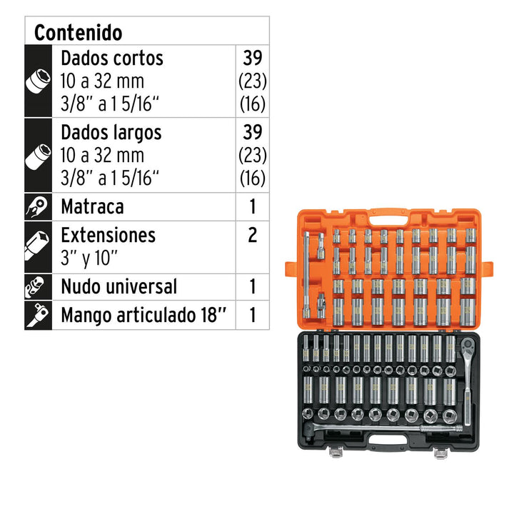 Juego de 83 herramientas cuadro 1/2" std y mm para mecánico - Mundo Tool 